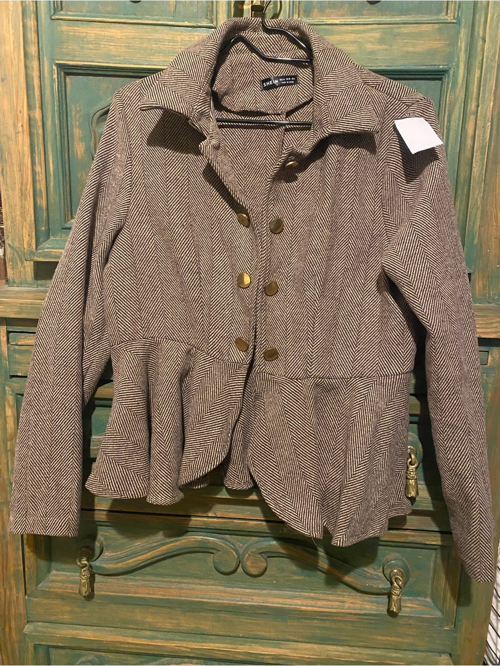 Brown Herringbone Peplum Jacket